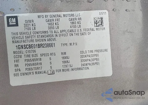 2011 Chevrolet Tahoe Lt из США, поврежденный, VIN 1GNSCBE01BR238661